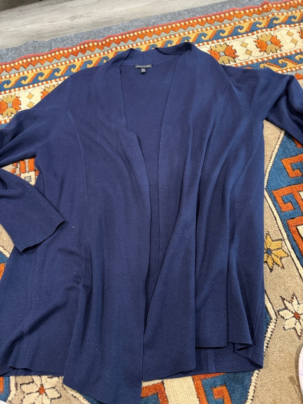 Eileen Fisher Navy Open Drape Knit Cardigan
